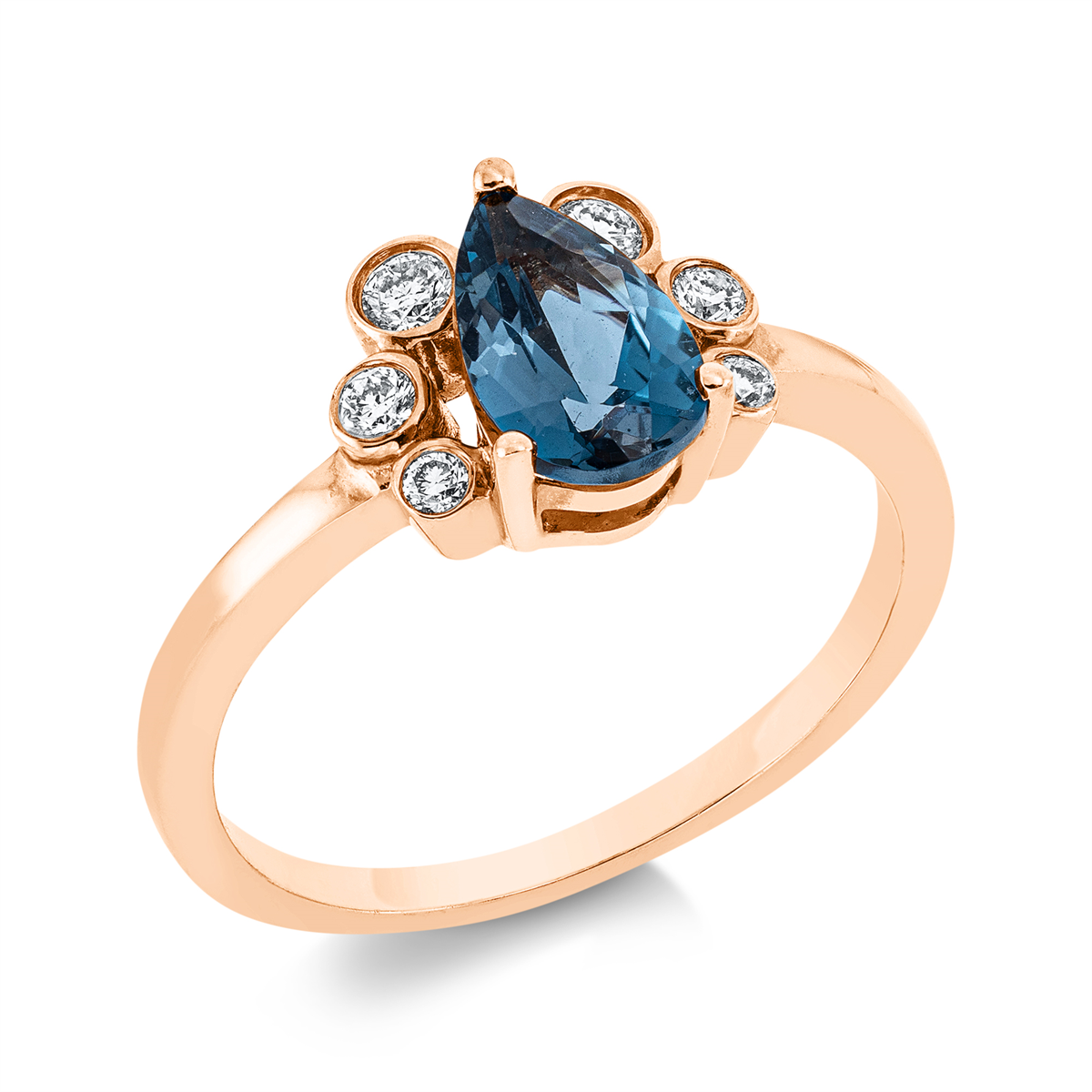 diamond full cut topaz colored stone fashion ring in red gold