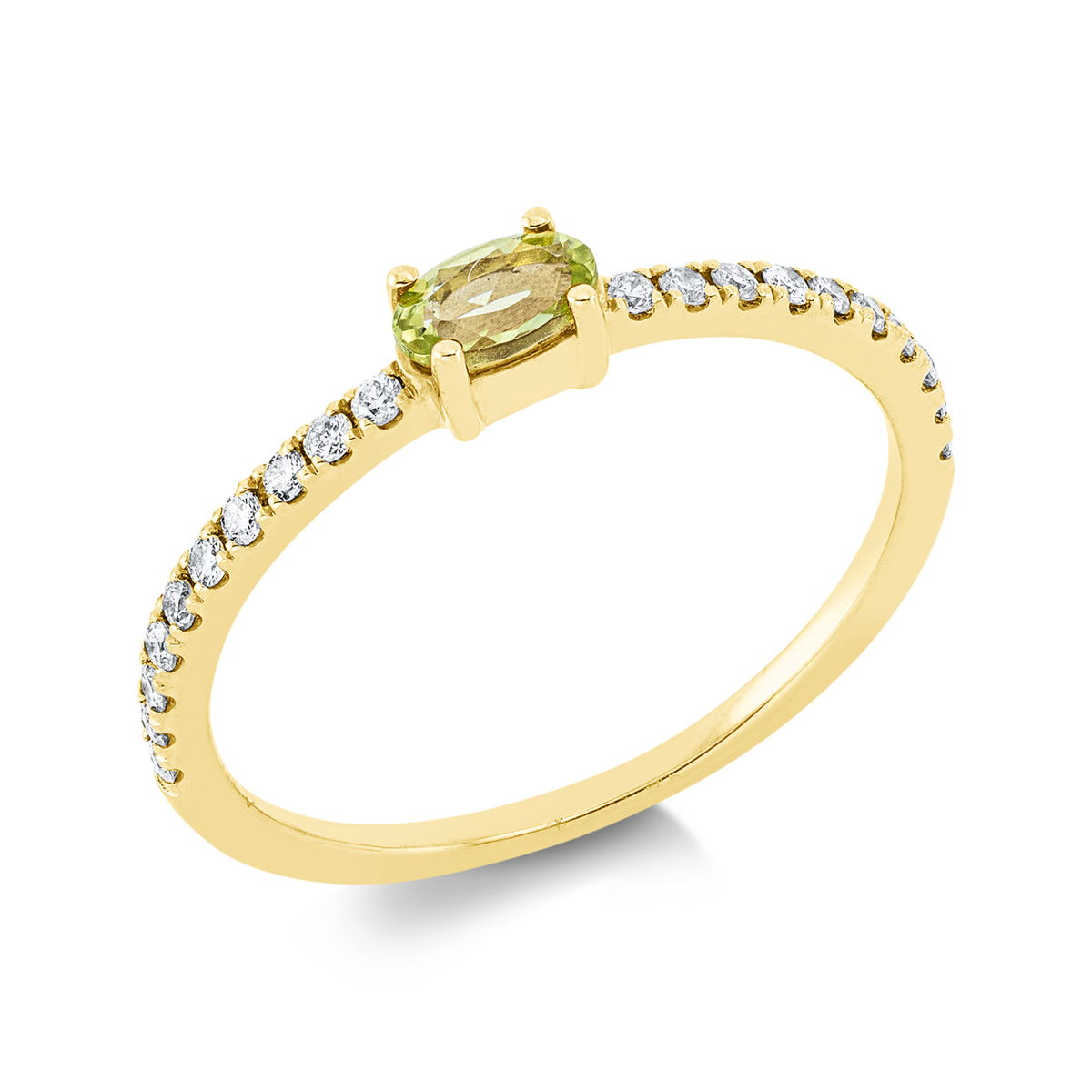 diamond full cut peridot colored stone fashion ring in yellow gold