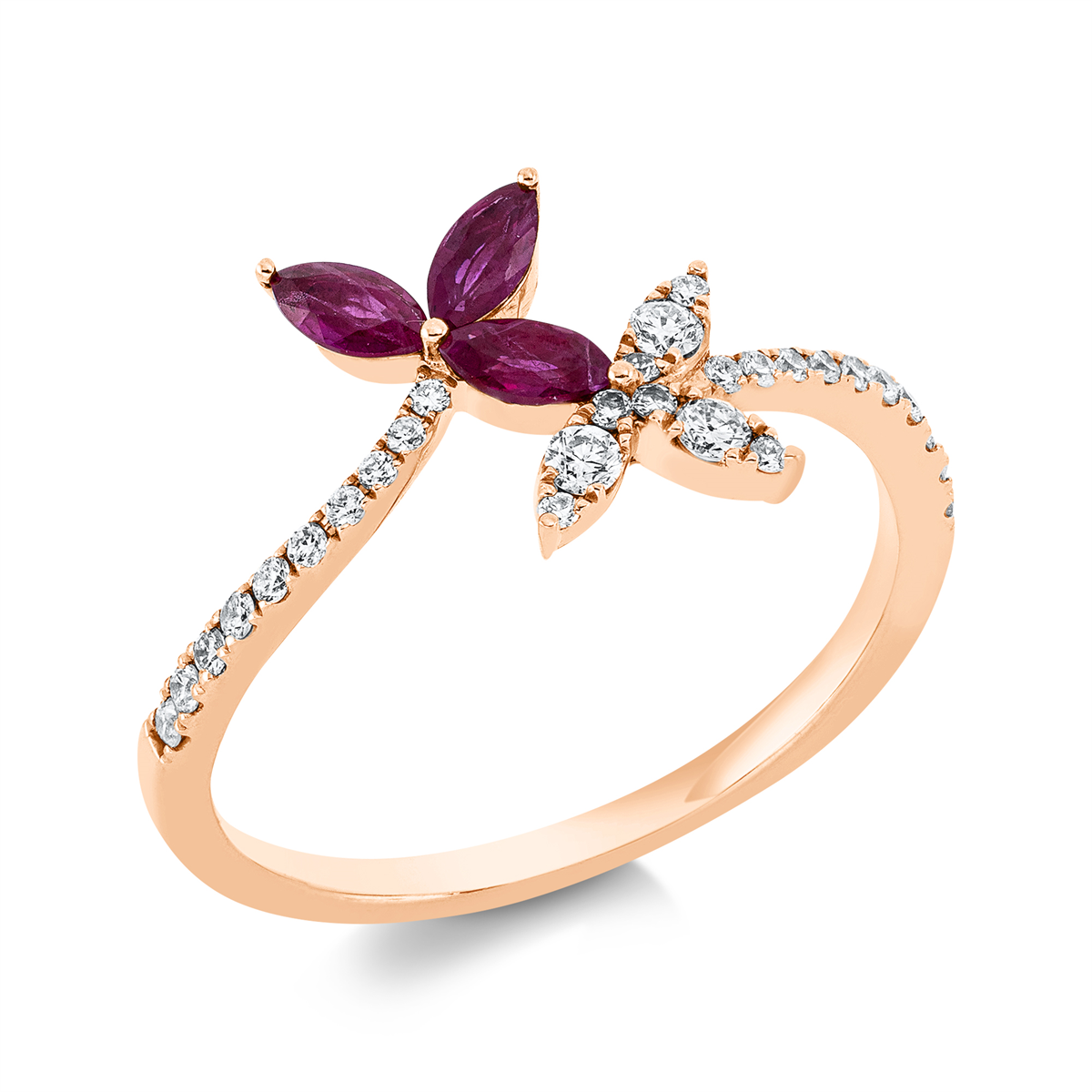 diamond full cut ruby colored stone classic ring in red gold