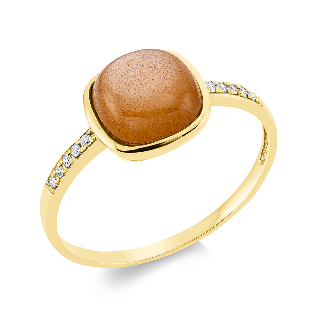 diamond full cut moonstone colored stone fashion ring in yellow gold