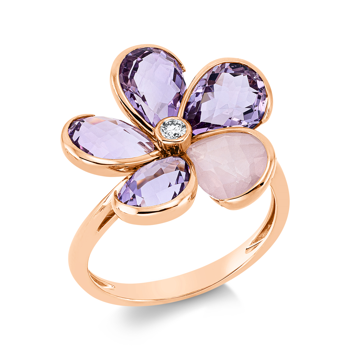 diamond full cut quartz colored stone fashion ring in red gold