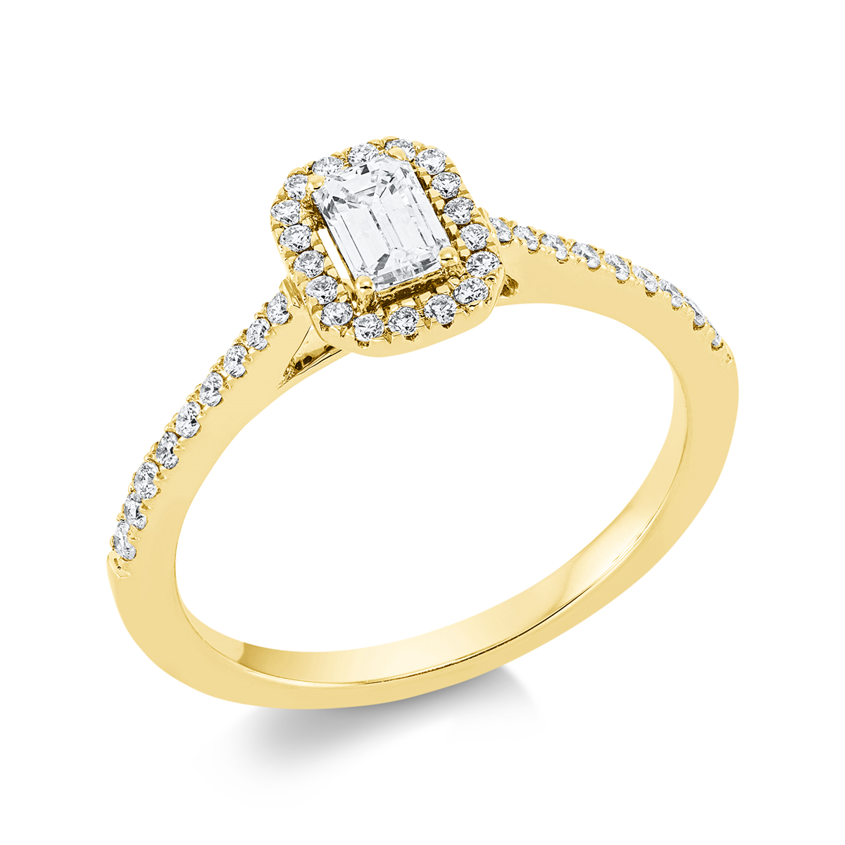 diamond full cut  baguette illusion ring in yellow gold