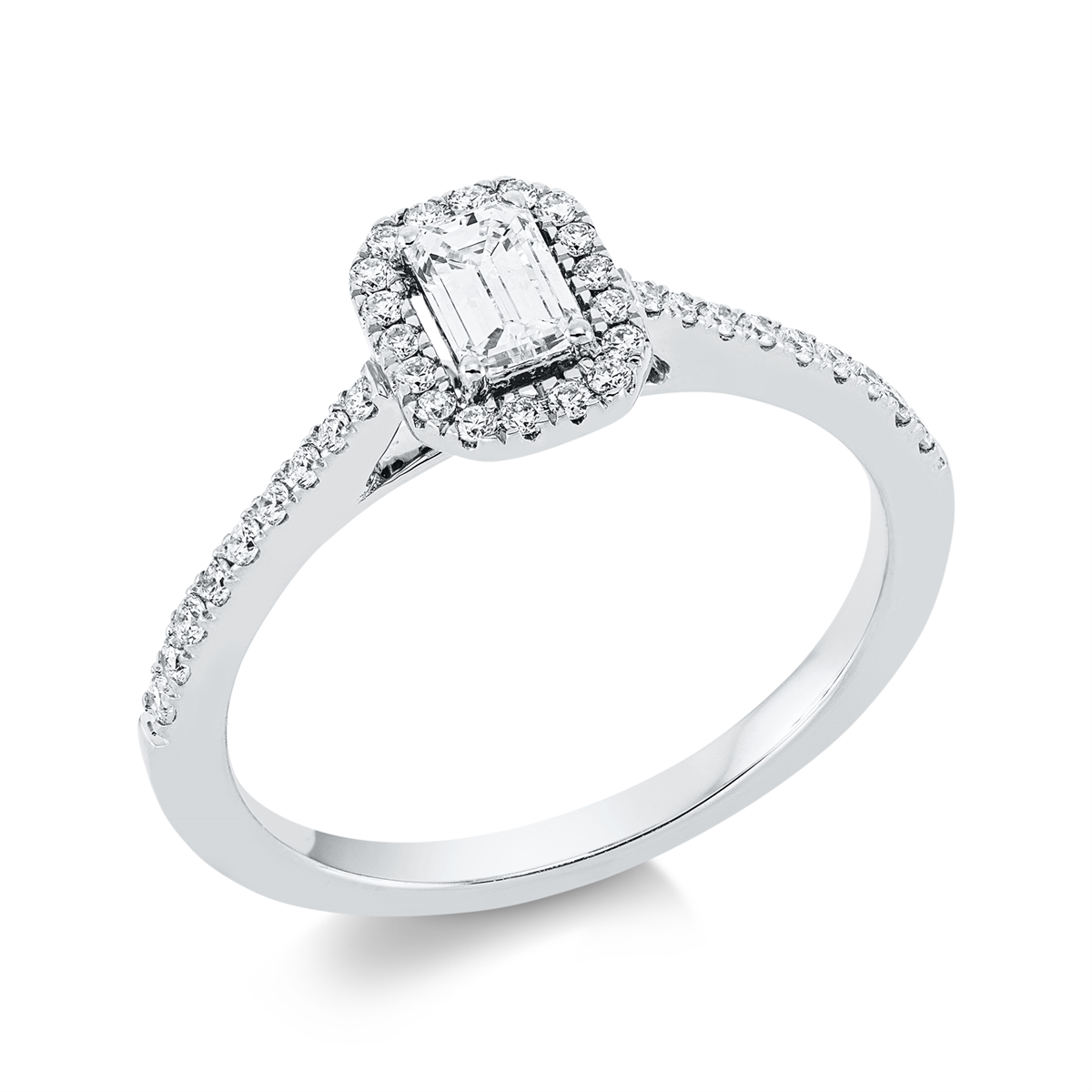 diamond full cut  solitaire with accent stones ring in white gold