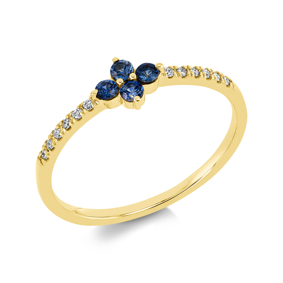 diamond full cut sapphire colored stone classic ring in yellow gold