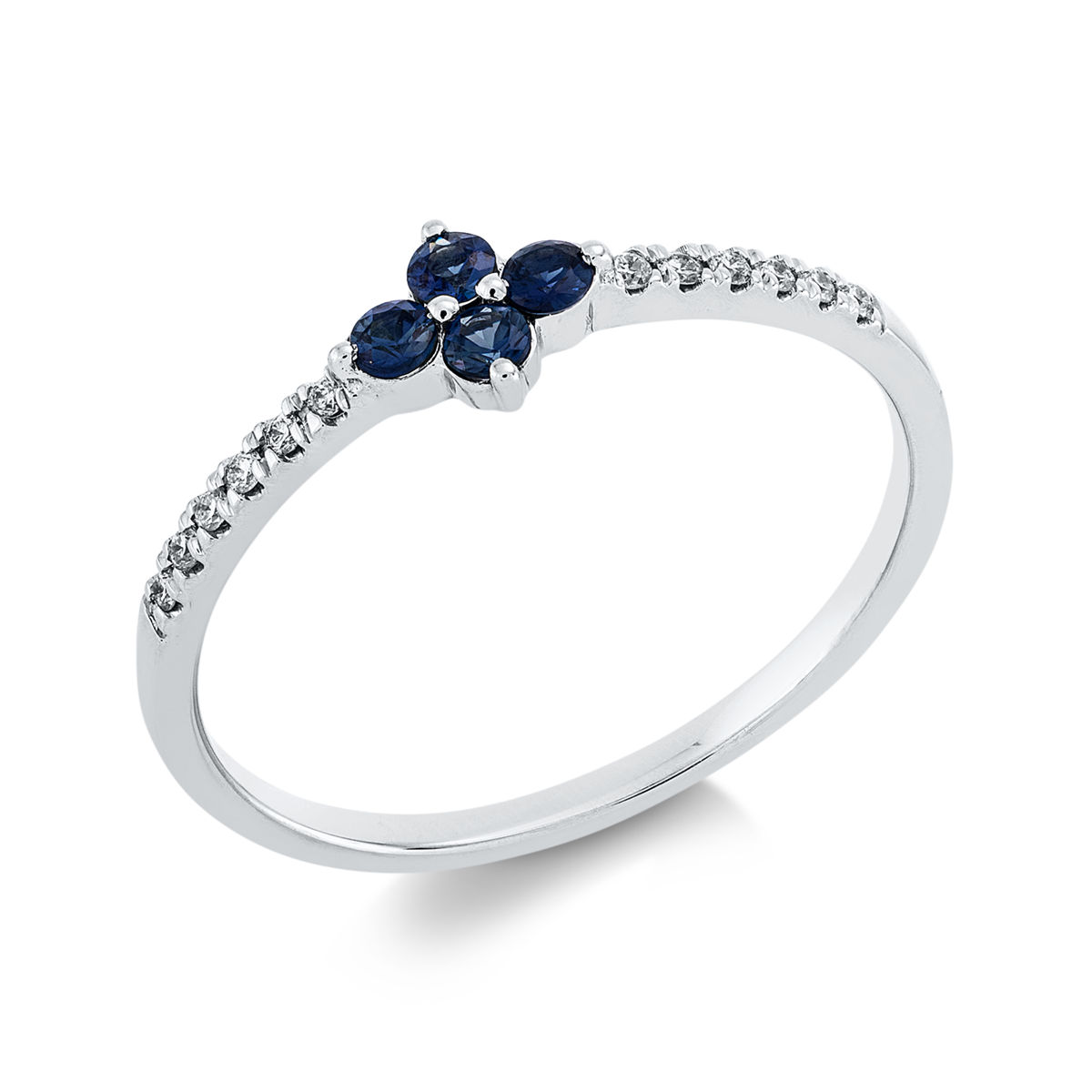 diamond full cut sapphire colored stone classic ring in white gold