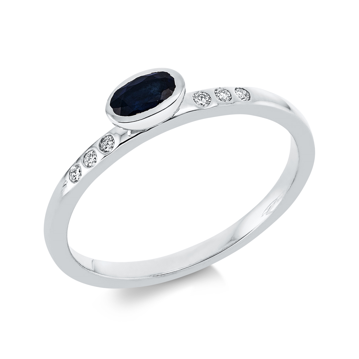 diamond full cut sapphire colored stone classic ring in white gold