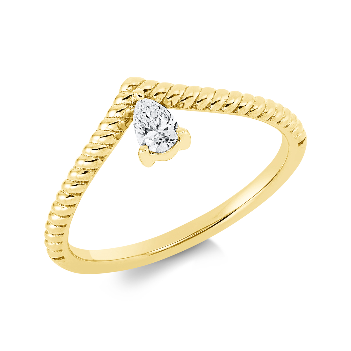 pear shape  solitaire ring in yellow gold