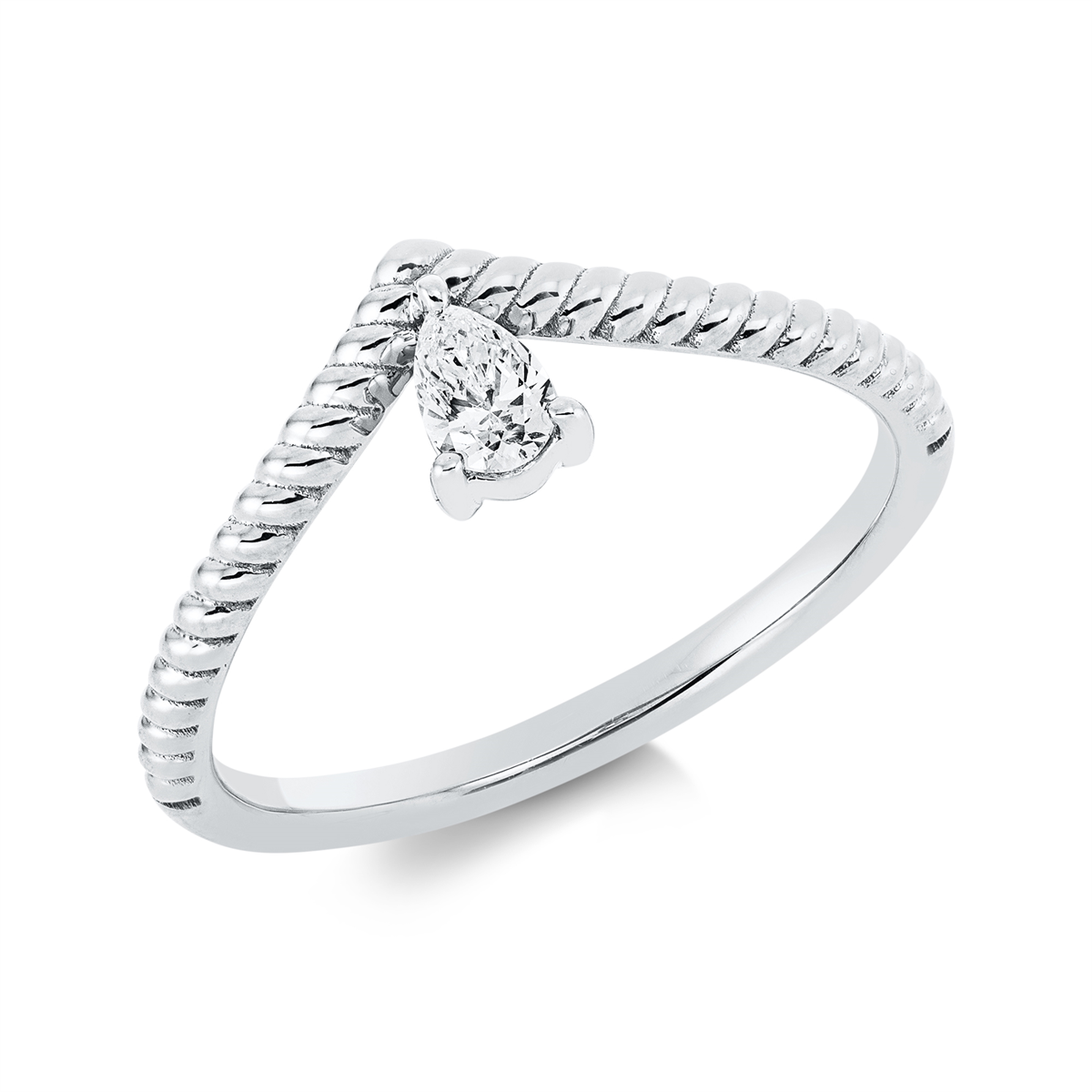 pear shape  solitaire ring in white gold