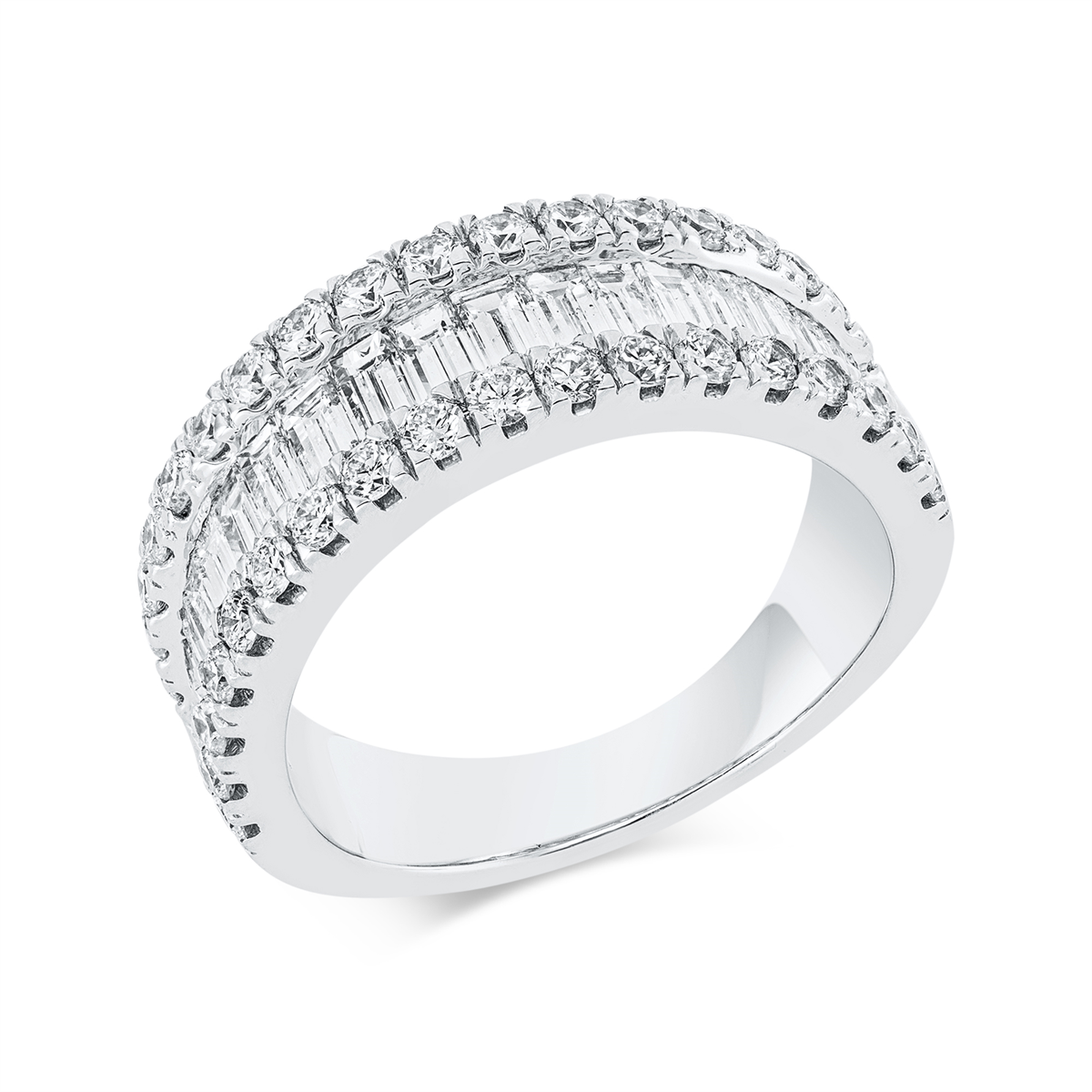 diamond full cut  baguette ring in white gold