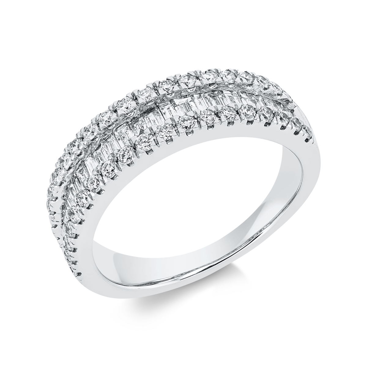 diamond full cut  baguette ring in white gold