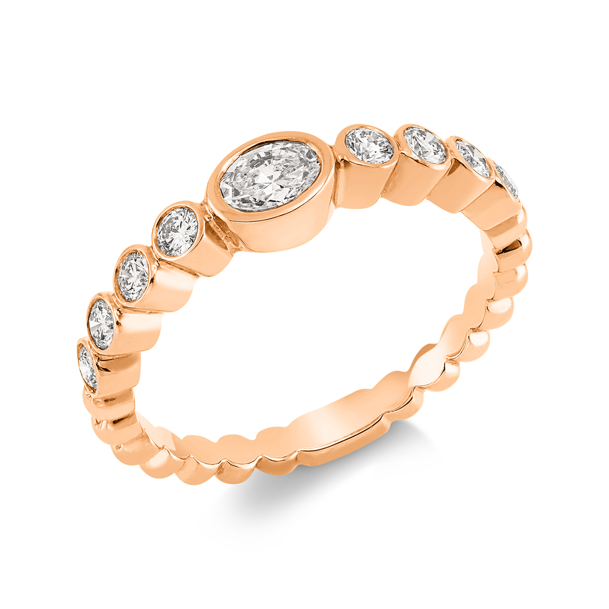 oval  solitaire with accent stones ring in red gold