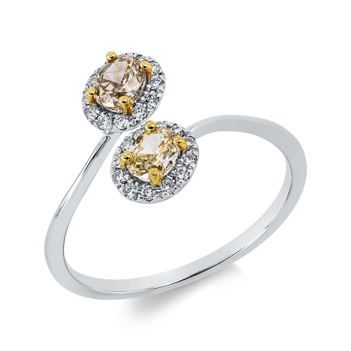 diamond full cut  fancy colored diamond ring in white gold / yellow gold