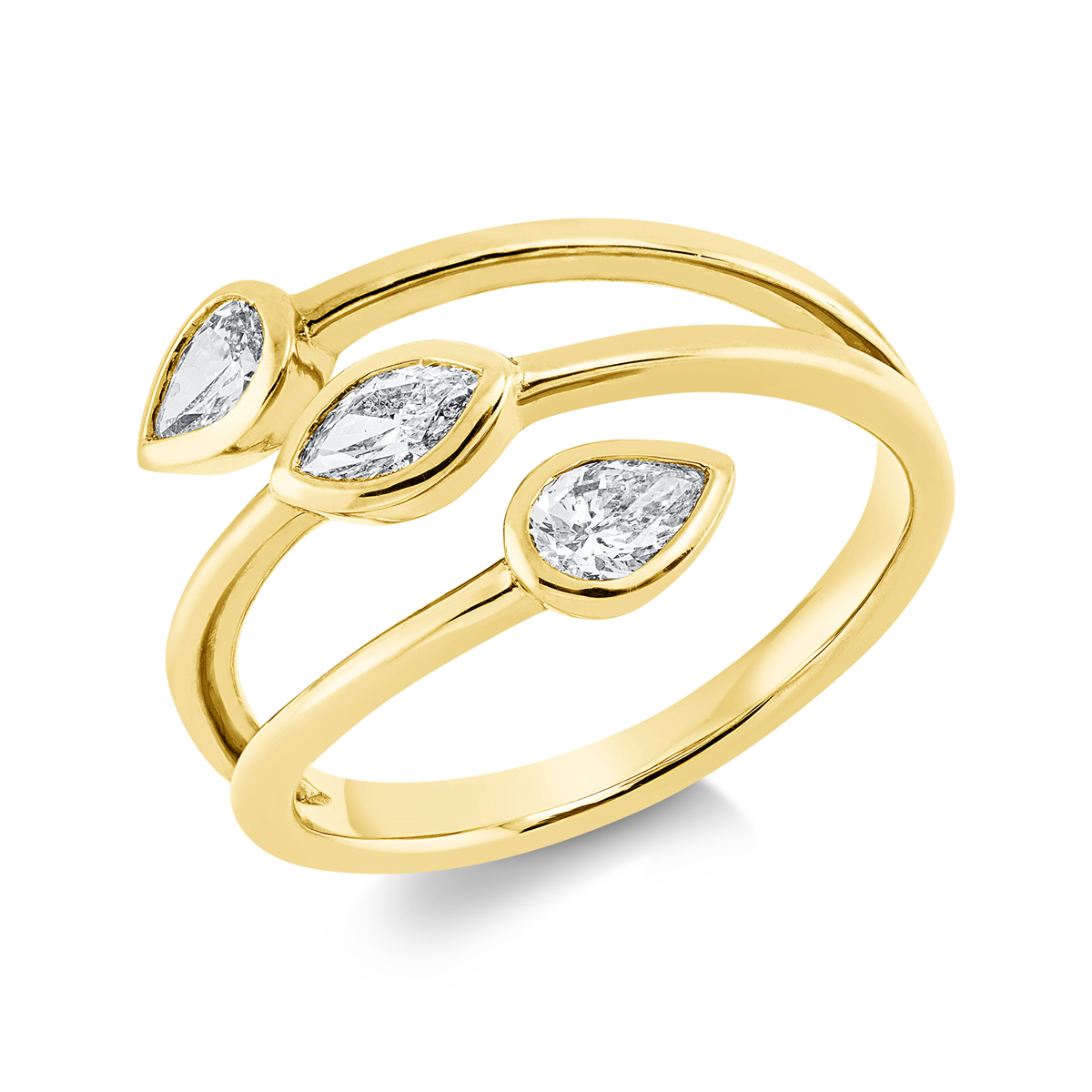 pear shape  modern woman ring in yellow gold