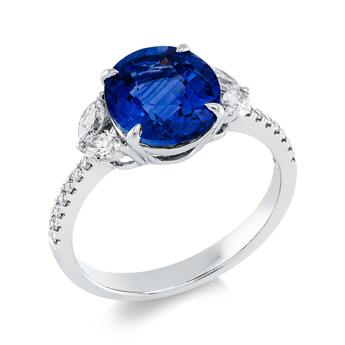 diamond full cut sapphire colored stone classic ring in white gold