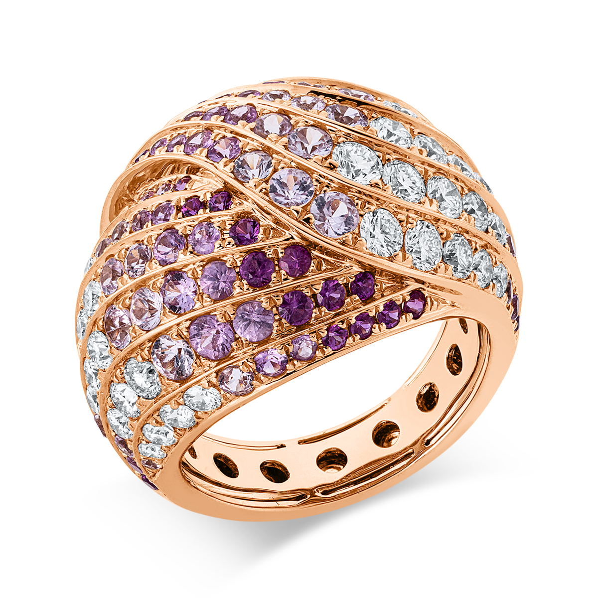 diamond full cut sapphire colored stone classic ring in red gold