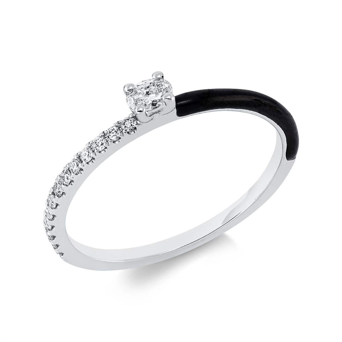 diamond full cut enamel solitaire with accent stones ring in white gold