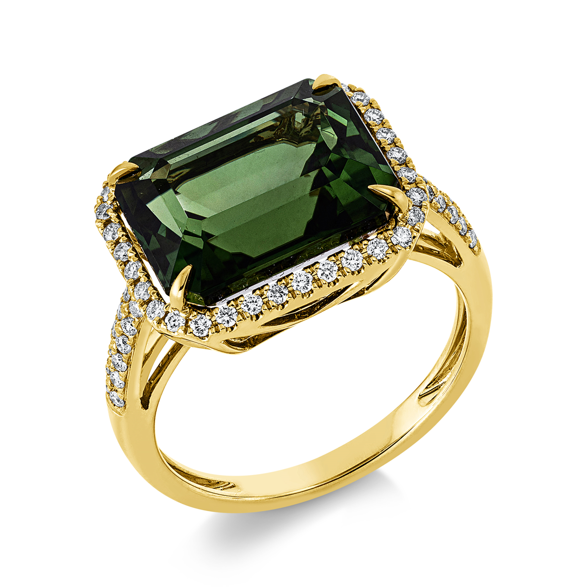 diamond full cut tourmaline colored stone fashion ring in yellow gold