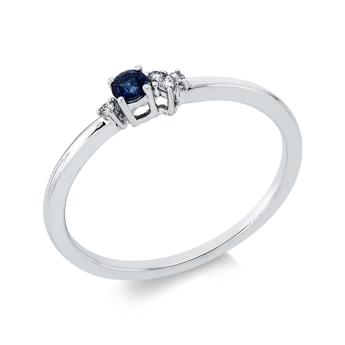 diamond full cut sapphire colored stone classic ring in white gold