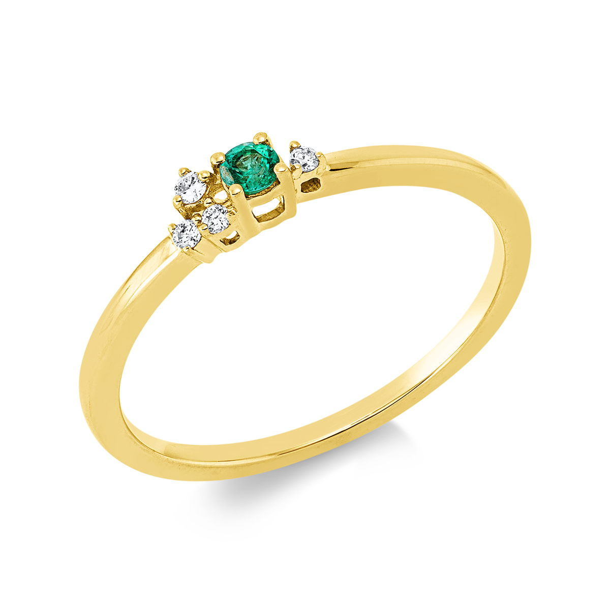 diamond full cut emerald colored stone classic ring in yellow gold