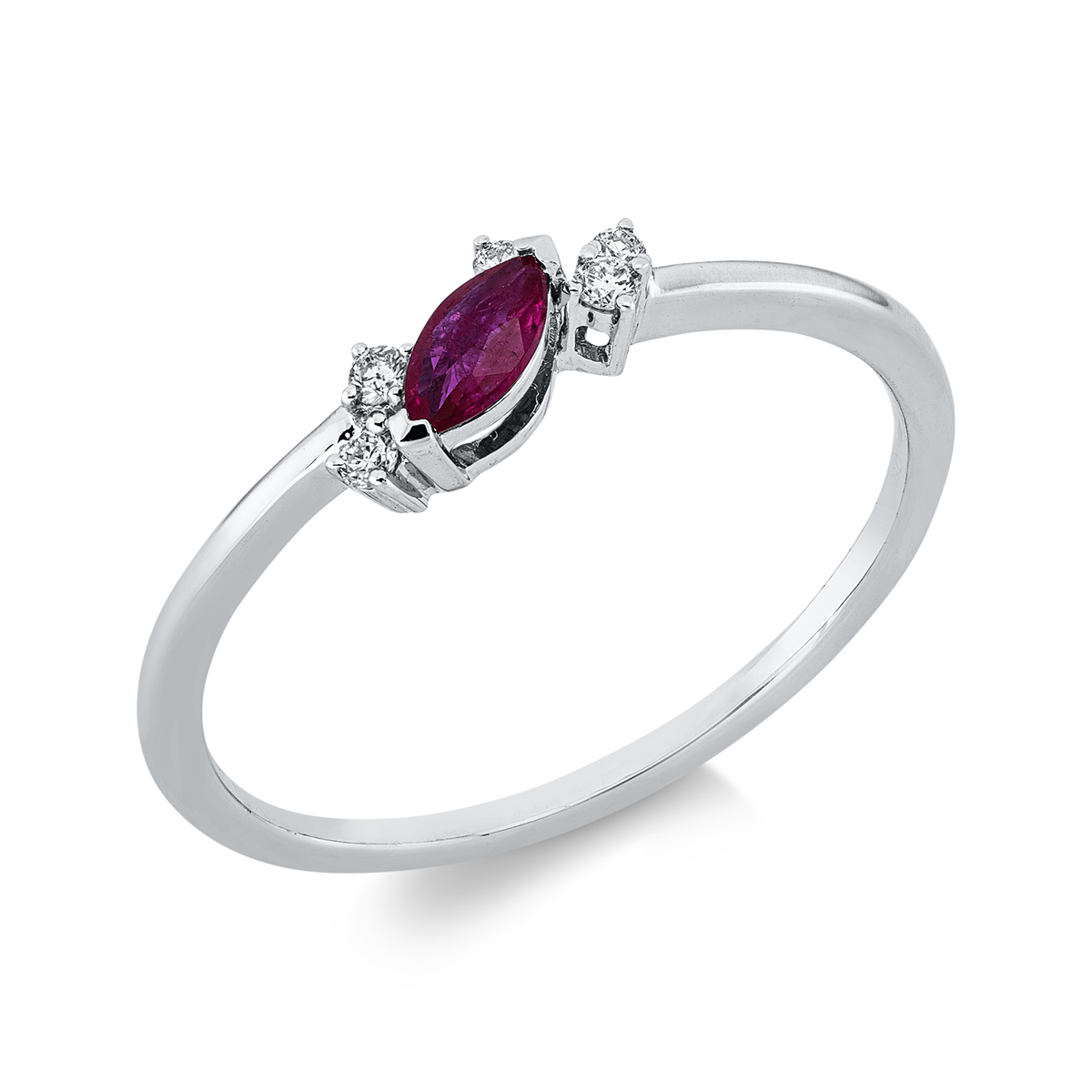 diamond full cut ruby colored stone classic ring in white gold