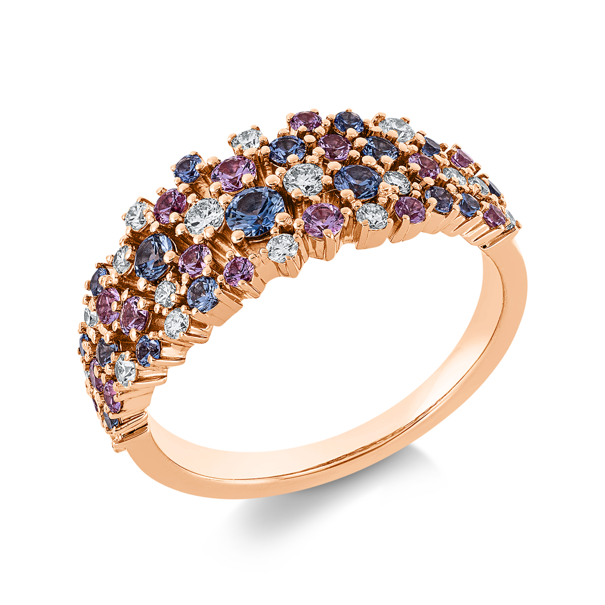 diamond full cut sapphire colored stone classic ring in red gold