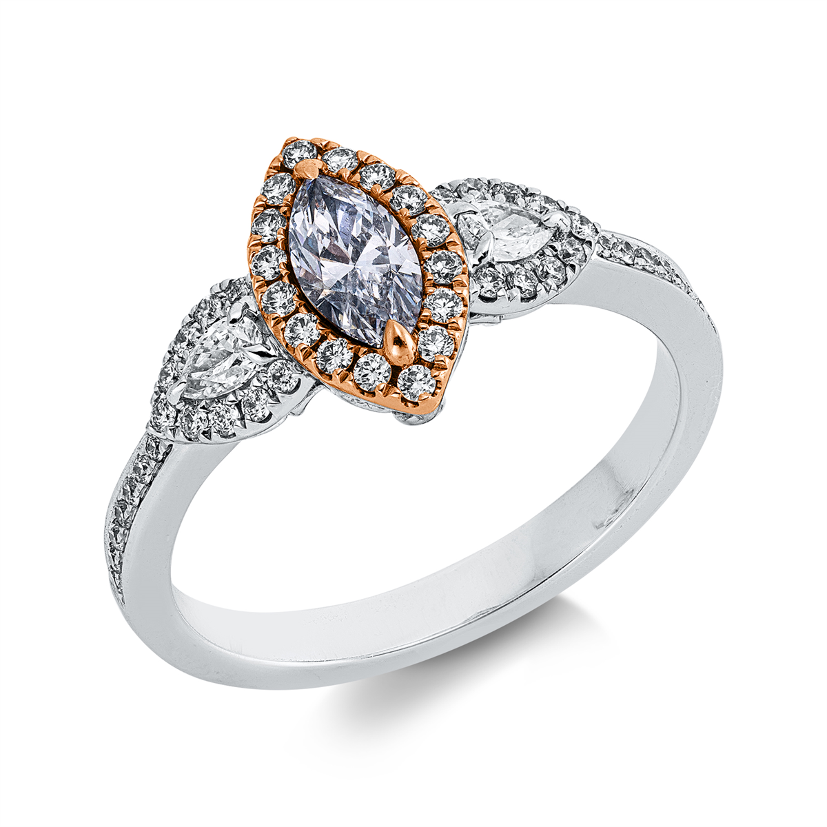 diamond full cut  fancy colored diamond ring in whitegold / rosegold