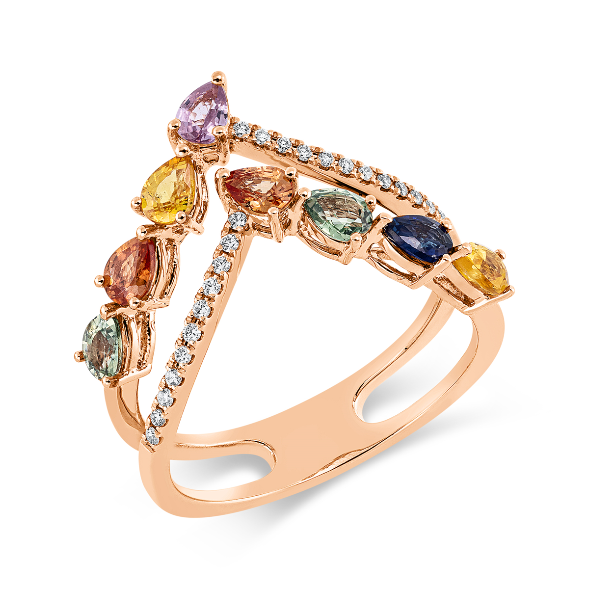 diamond full cut sapphire colored stone classic ring in red gold