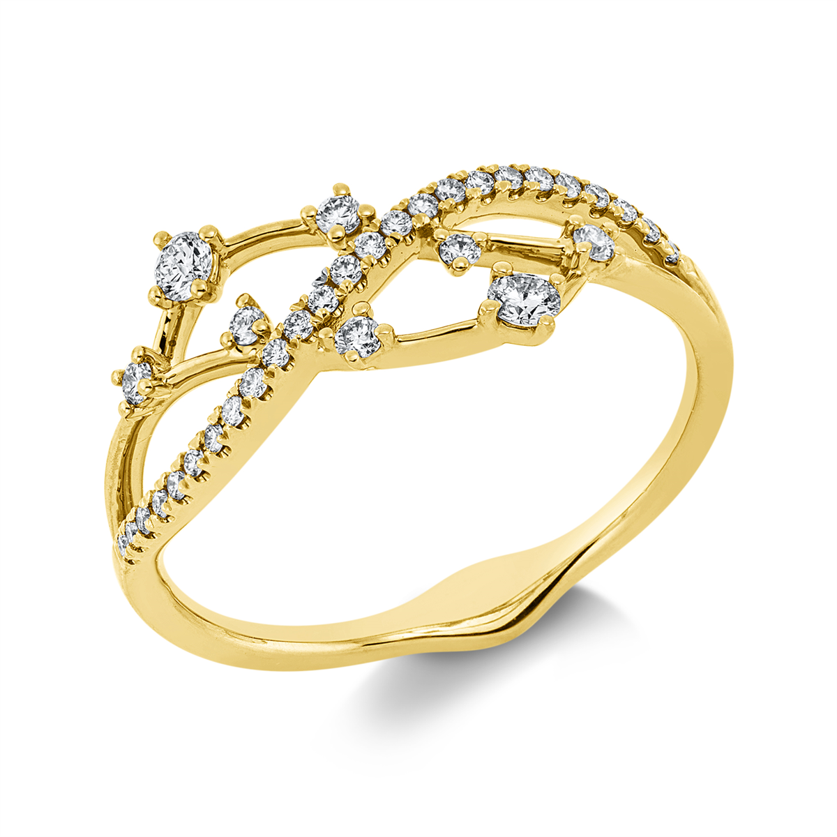 diamond full cut  modern woman ring in yellow gold