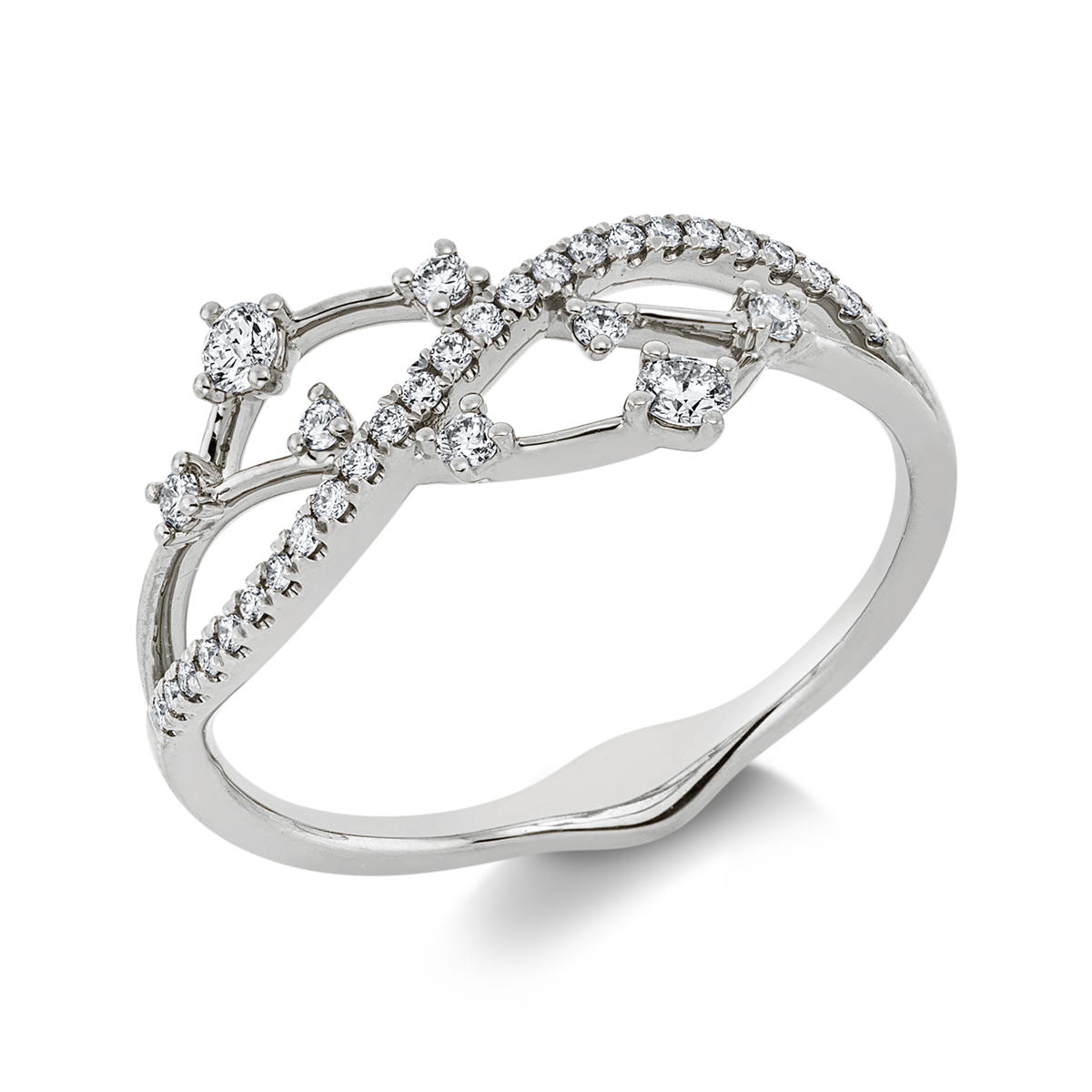 diamond full cut  modern woman ring in white gold