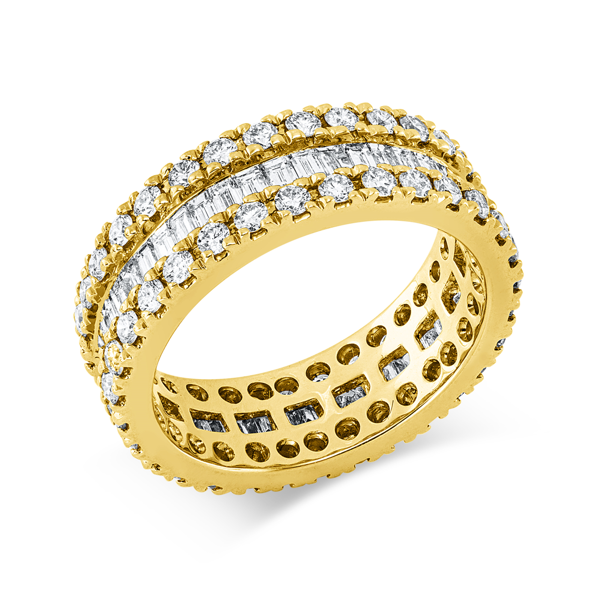 diamond full cut  baguette ring in yellow gold