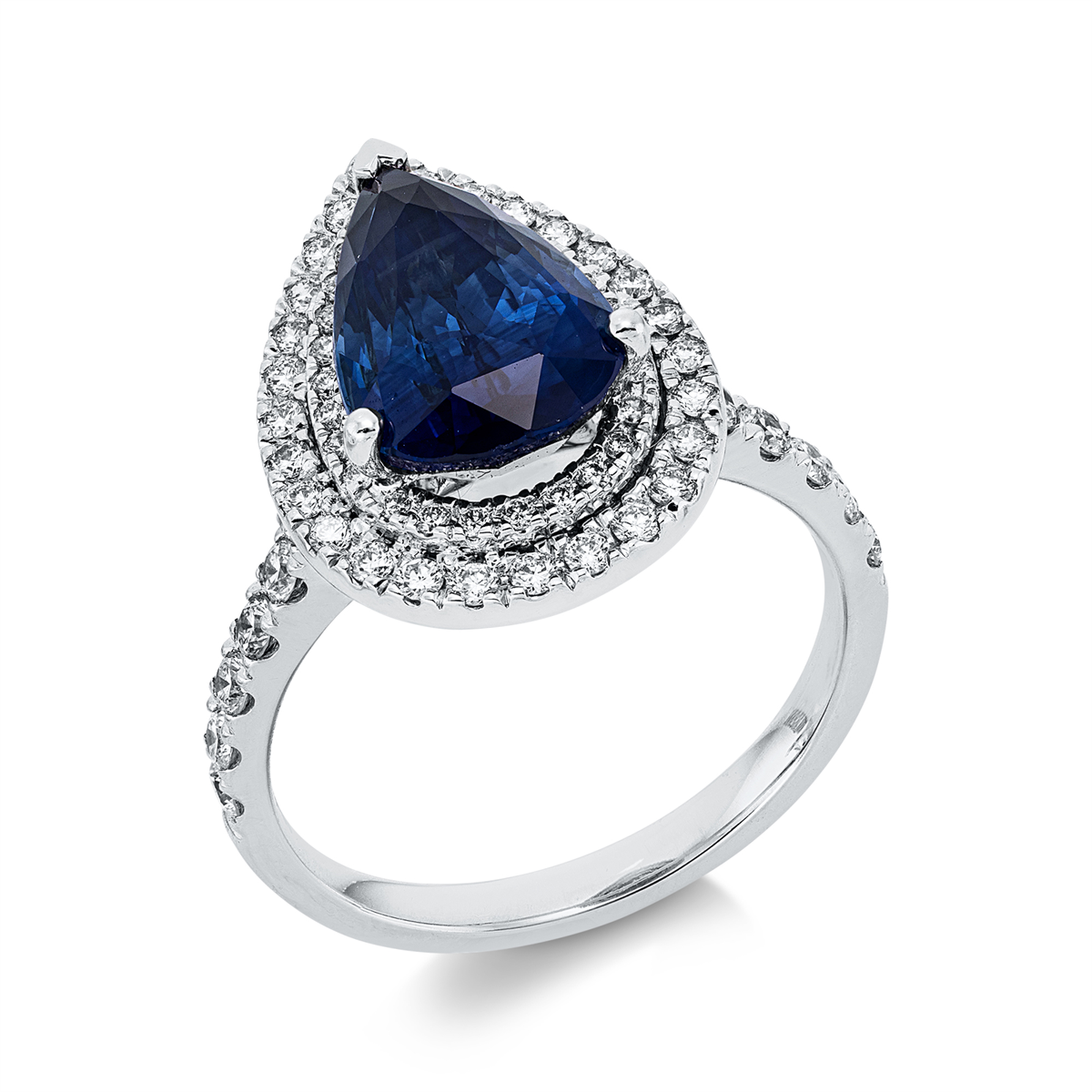 diamond full cut sapphire colored stone classic ring in white gold