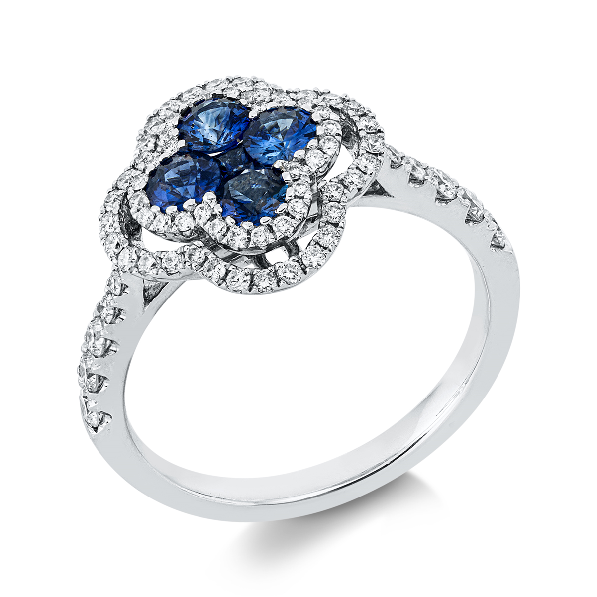 diamond full cut sapphire colored stone classic ring in white gold