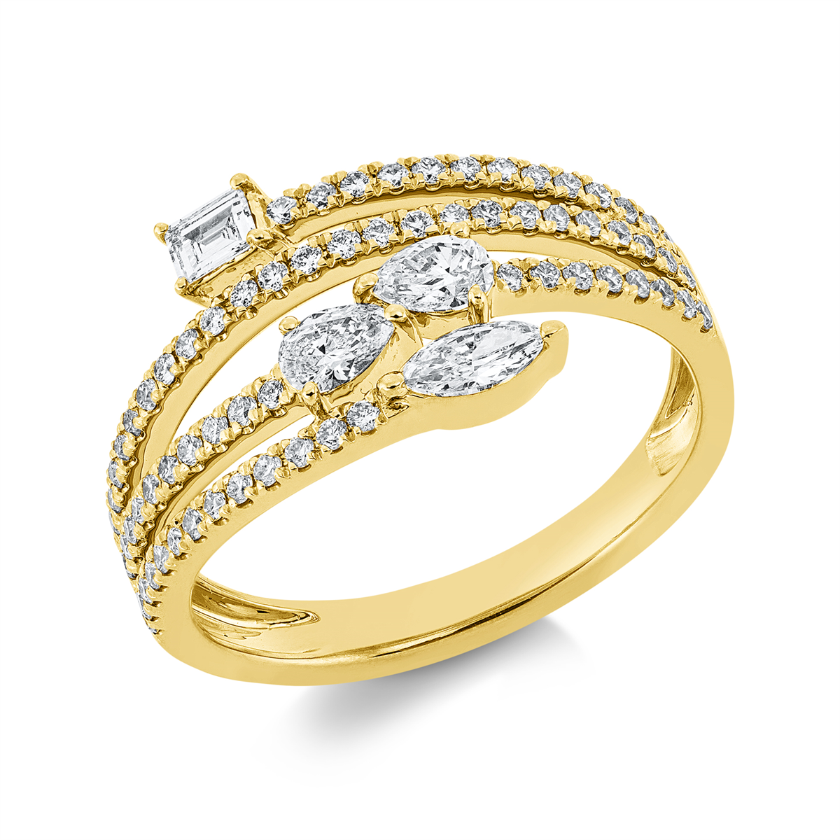 diamond full cut  modern woman ring in yellow gold