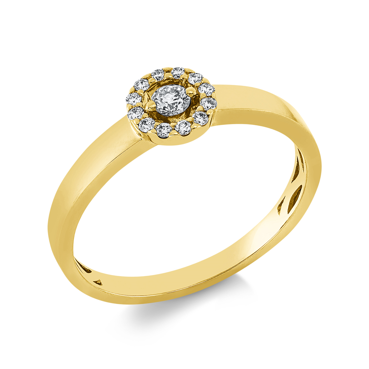 diamond full cut  solitaire with accent stones ring in yellow gold