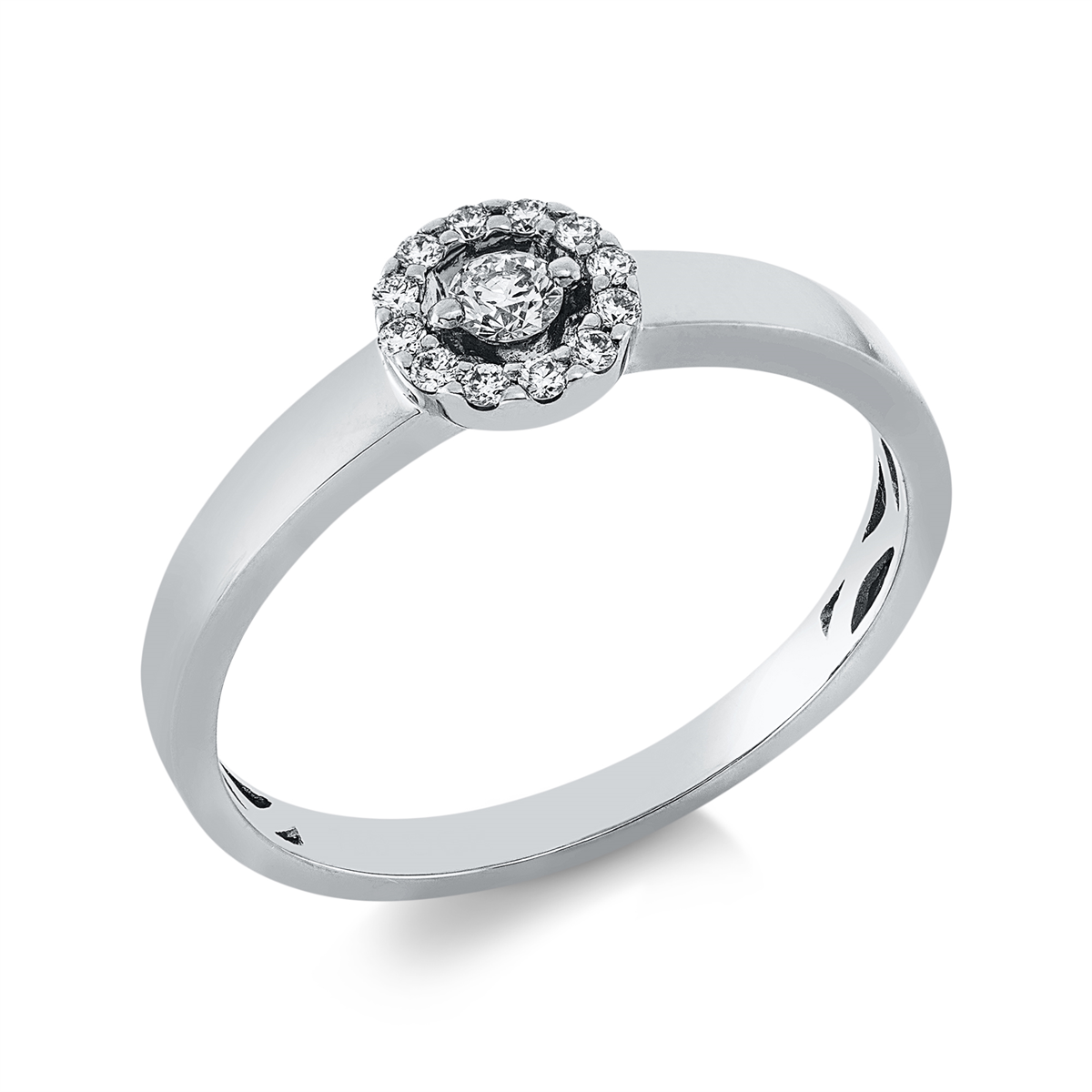 diamond full cut  solitaire with accent stones ring in white gold