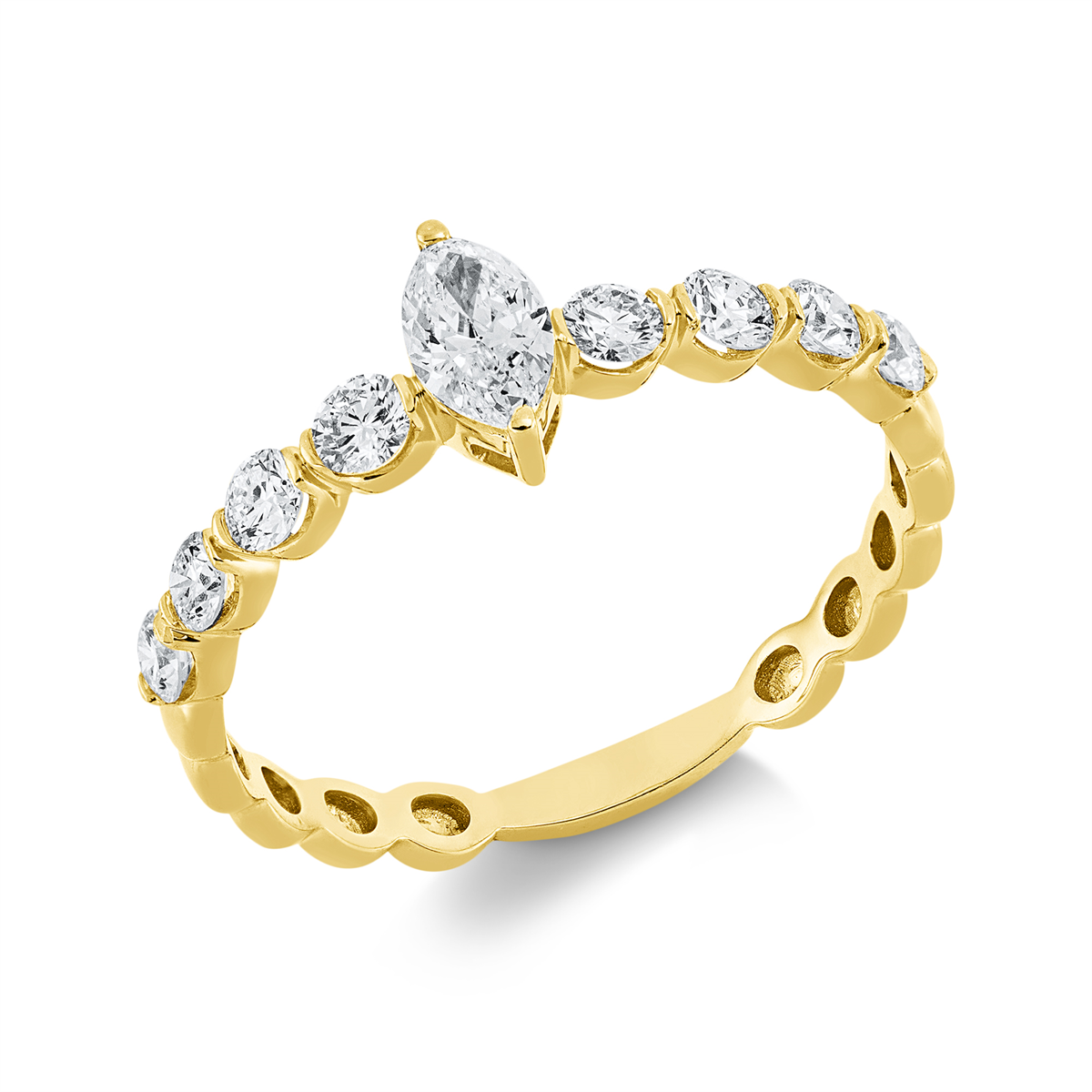 diamond full cut  solitaire with accent stones ring in yellow gold
