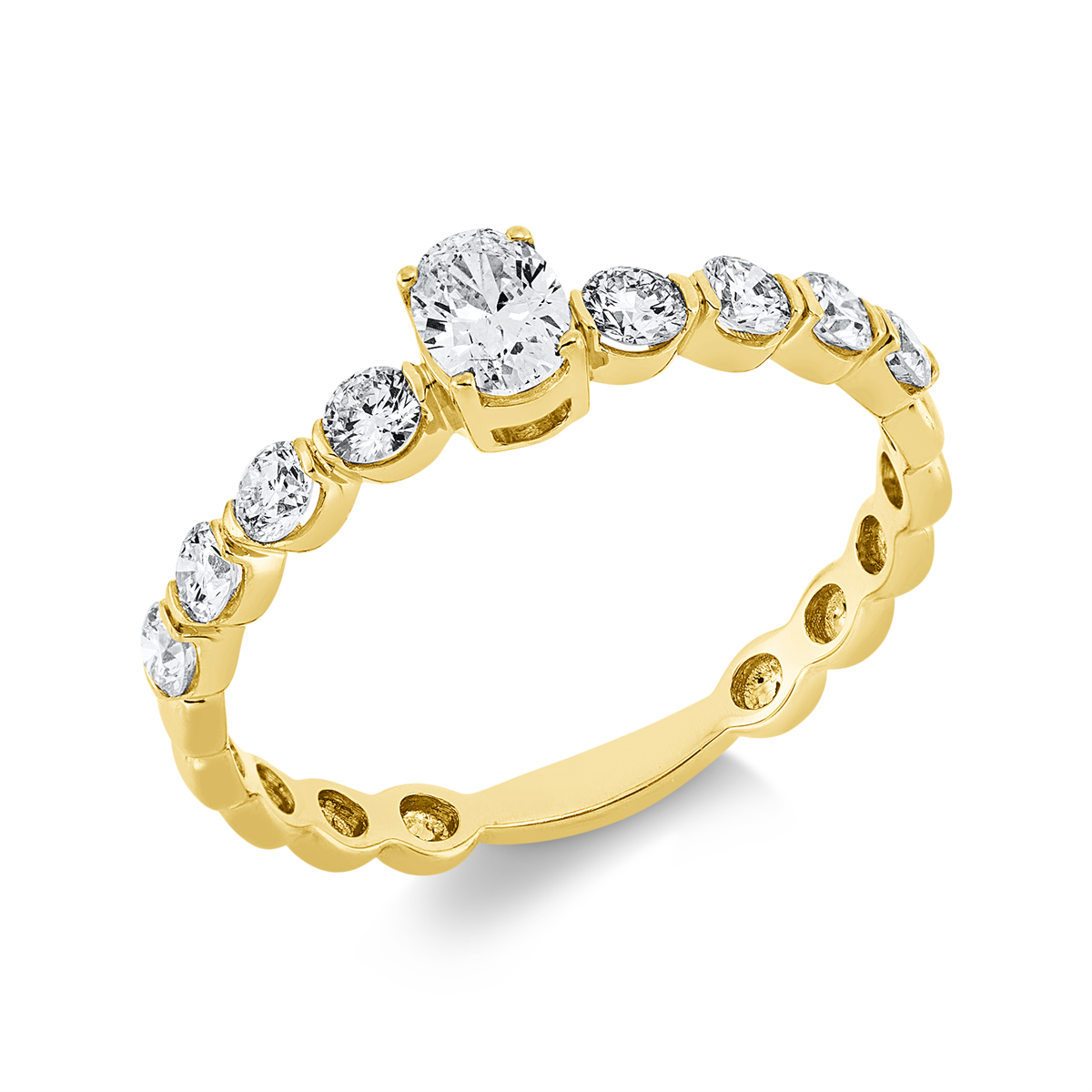 diamond full cut  solitaire with accent stones ring in yellow gold
