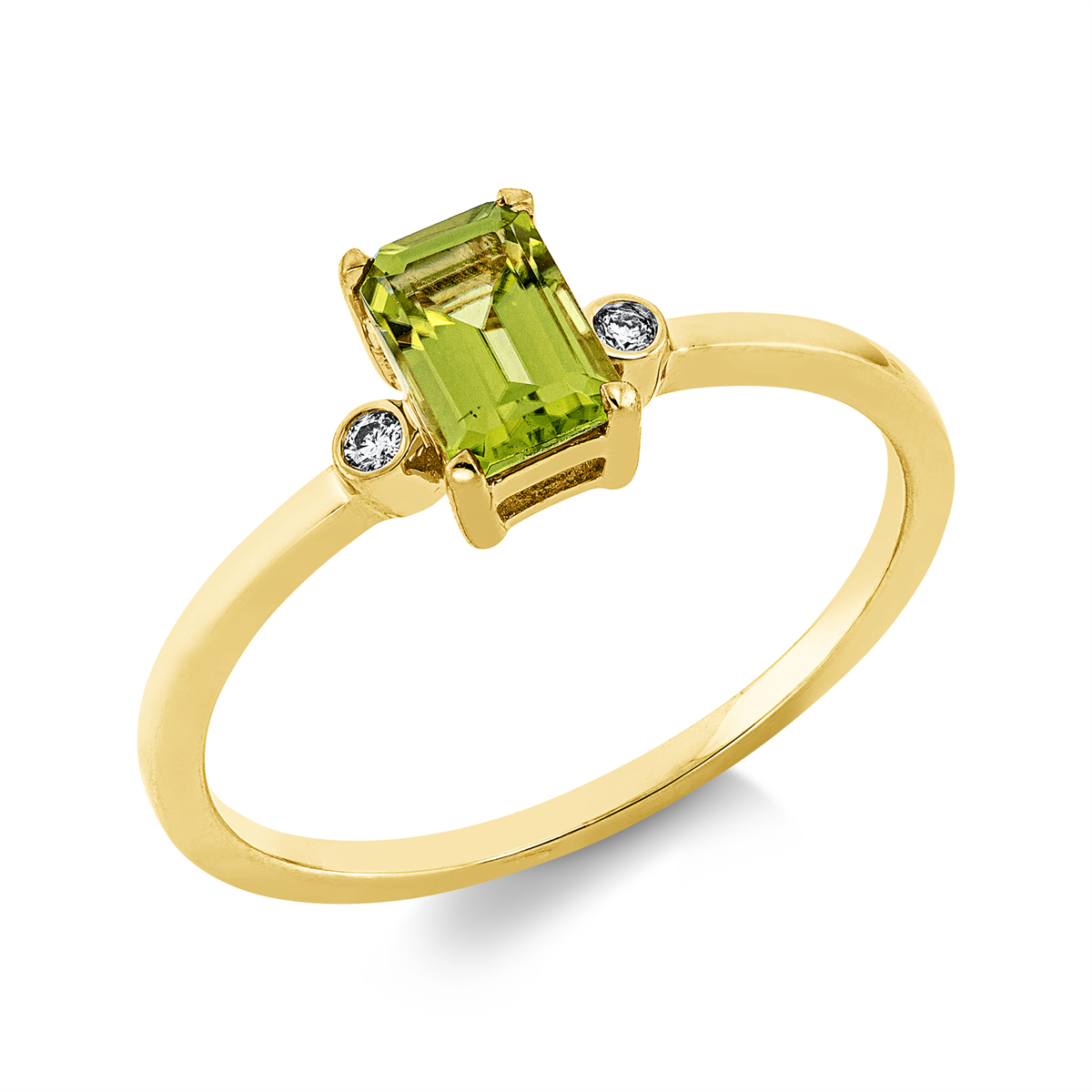 diamond full cut peridot colored stone fashion ring in yellow gold