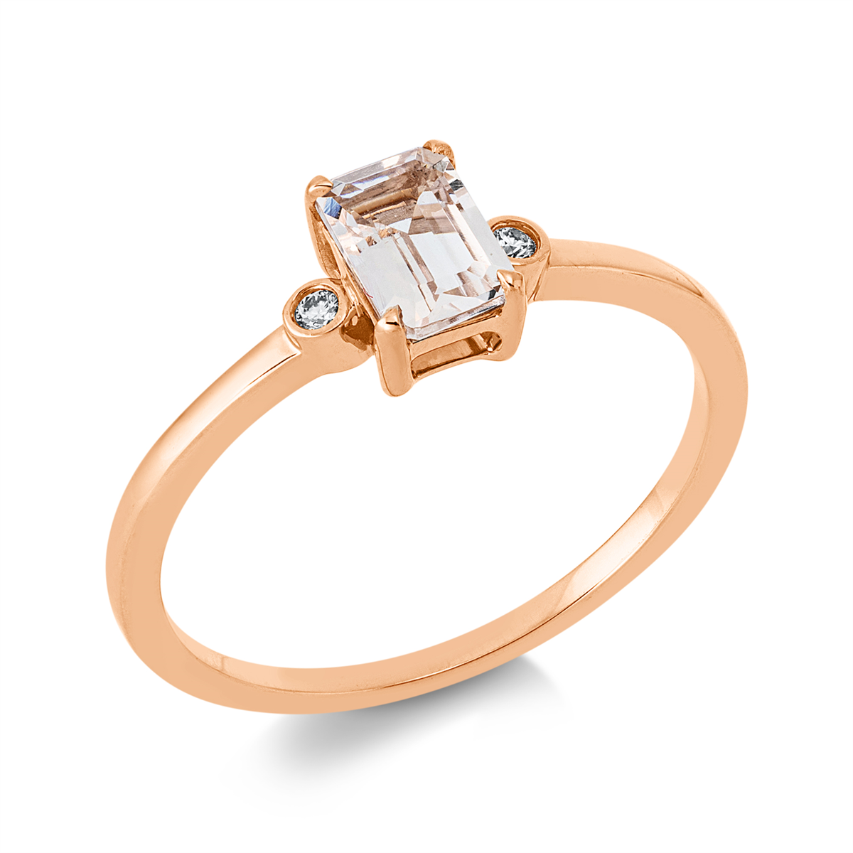 diamond full cut morganite colored stone fashion ring in red gold