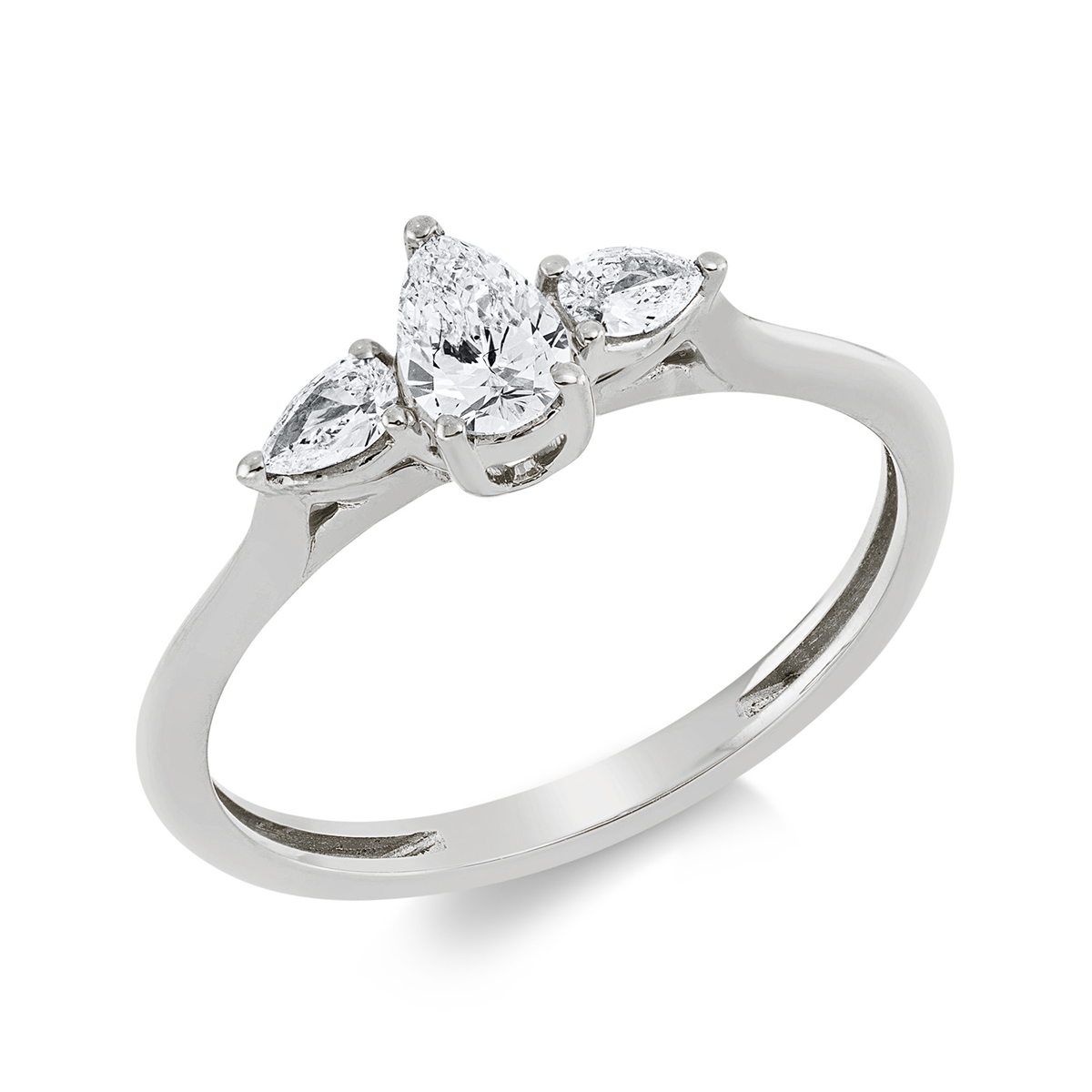 pear shape  solitaire with accent stones ring in white gold