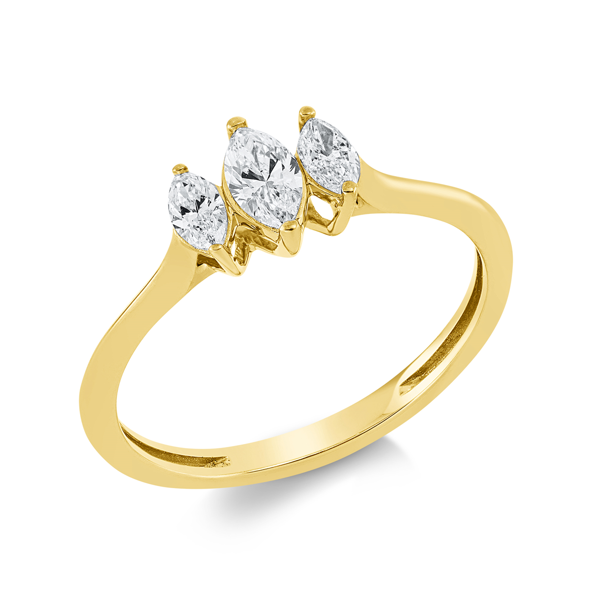 marquise  solitaire with accent stones ring in yellow gold