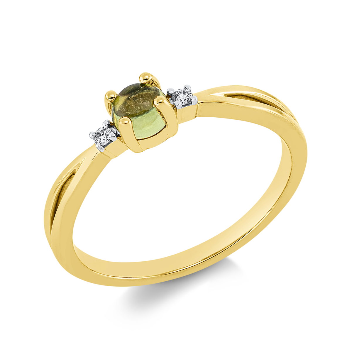 diamond full cut peridot colored stone fashion ring in yellow gold