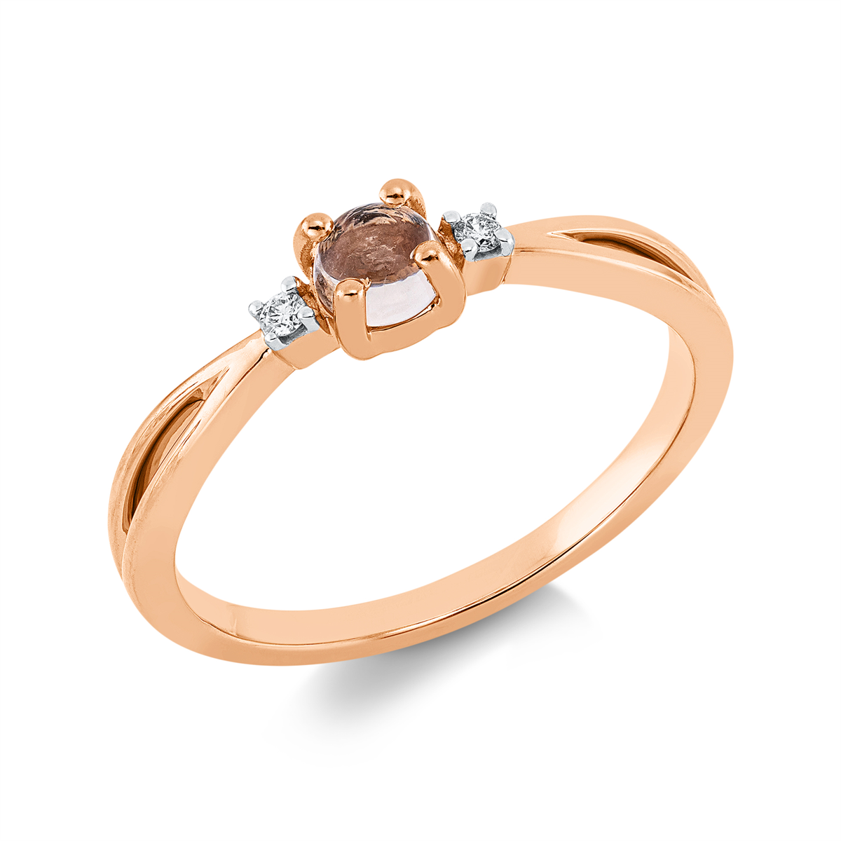 diamond full cut morganite colored stone fashion ring in red gold