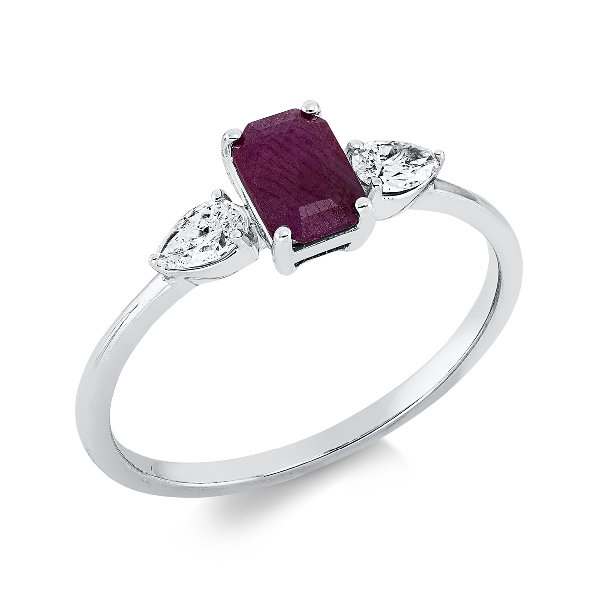 pear shape ruby colored stone classic ring in white gold