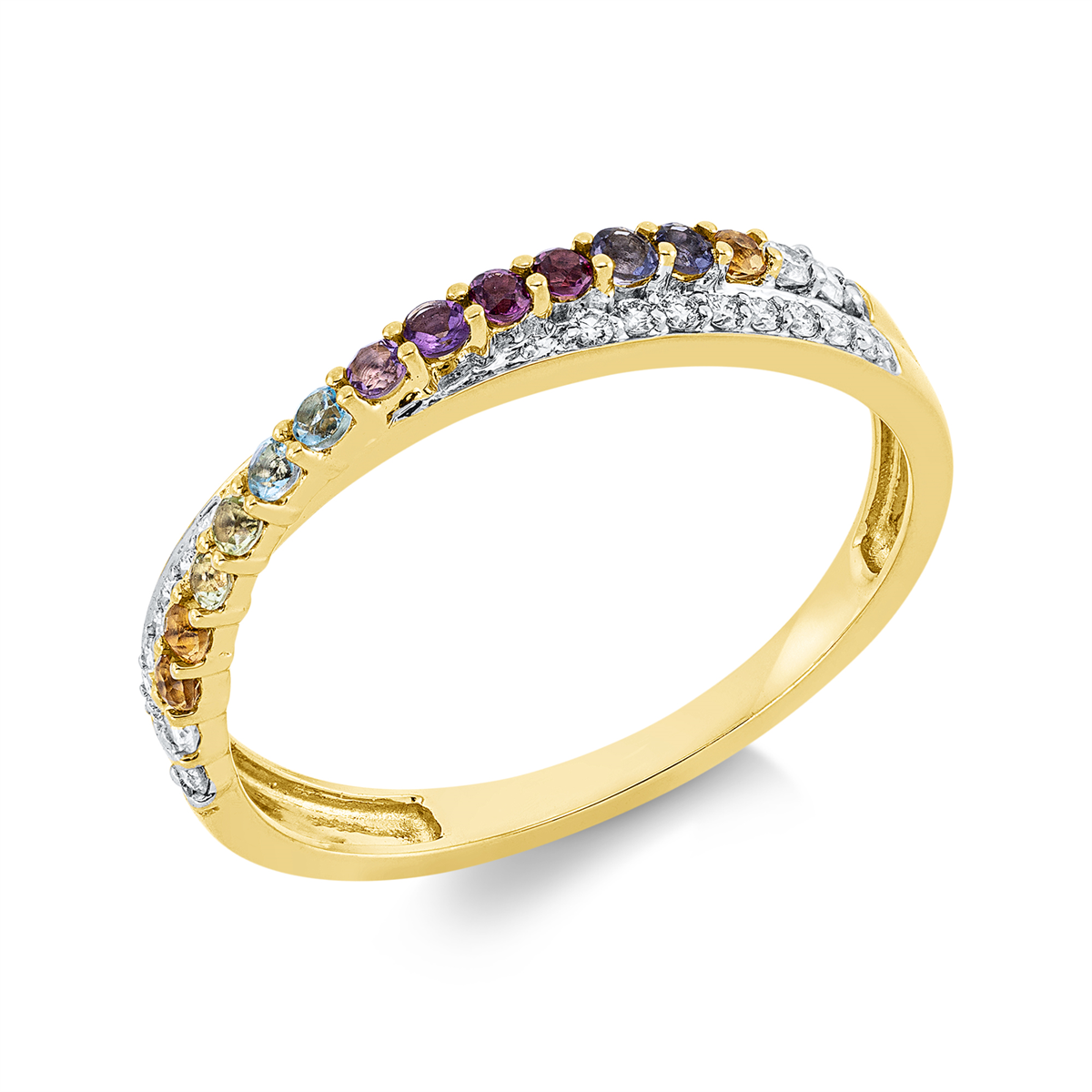 diamond full cut color stones colored stone fashion ring in yellow gold