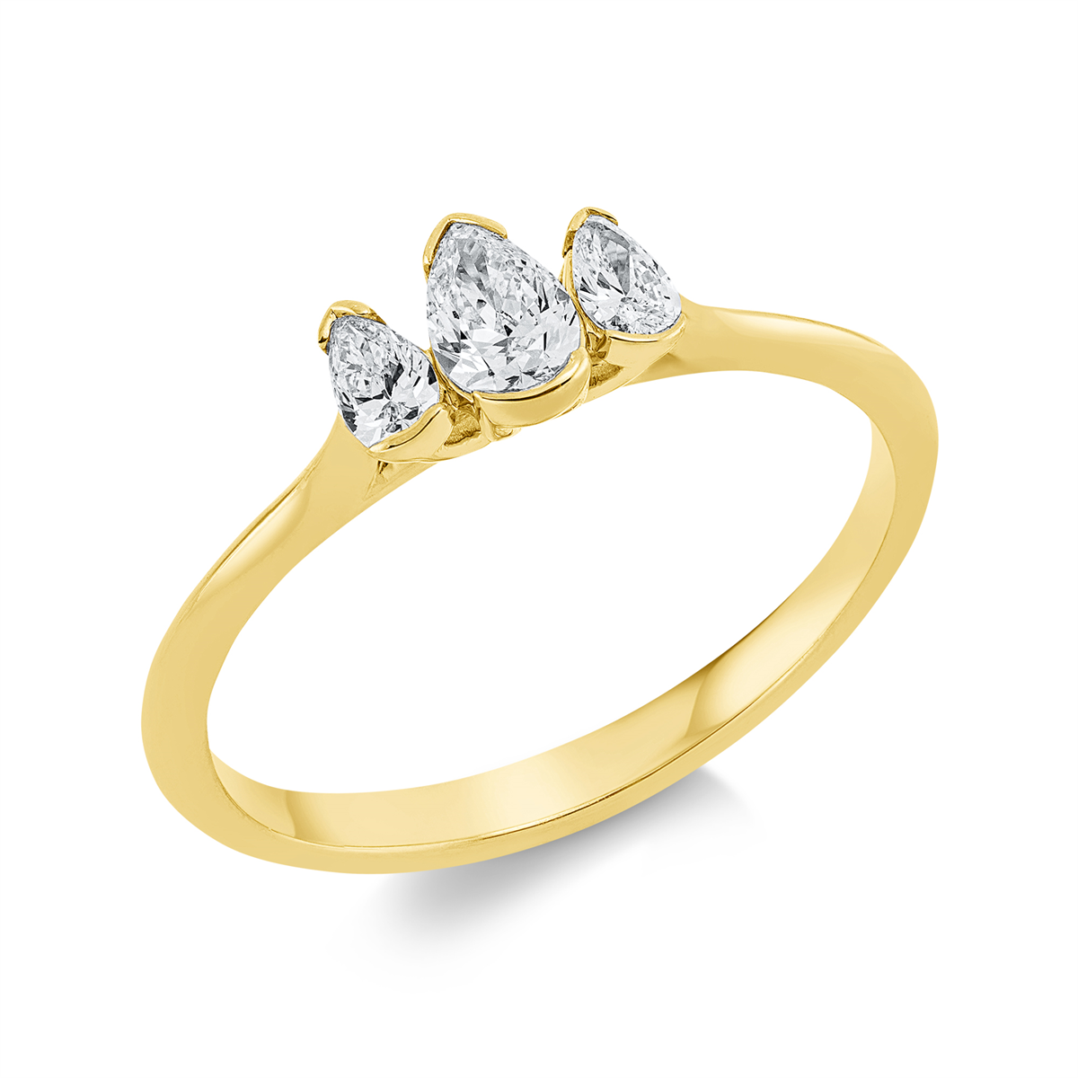 pear shape  solitaire with accent stones ring in yellow gold