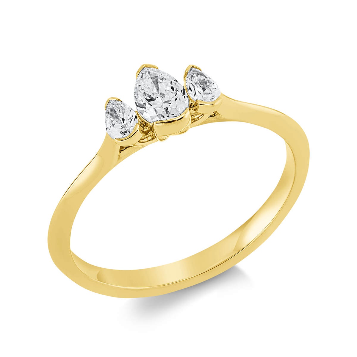 pear shape  solitaire with accent stones ring in yellow gold