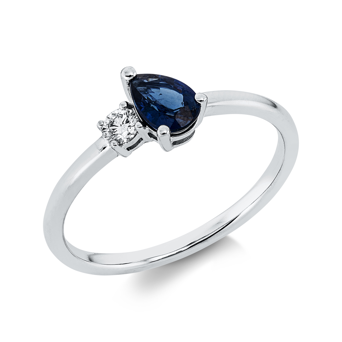 diamond full cut sapphire colored stone classic ring in white gold