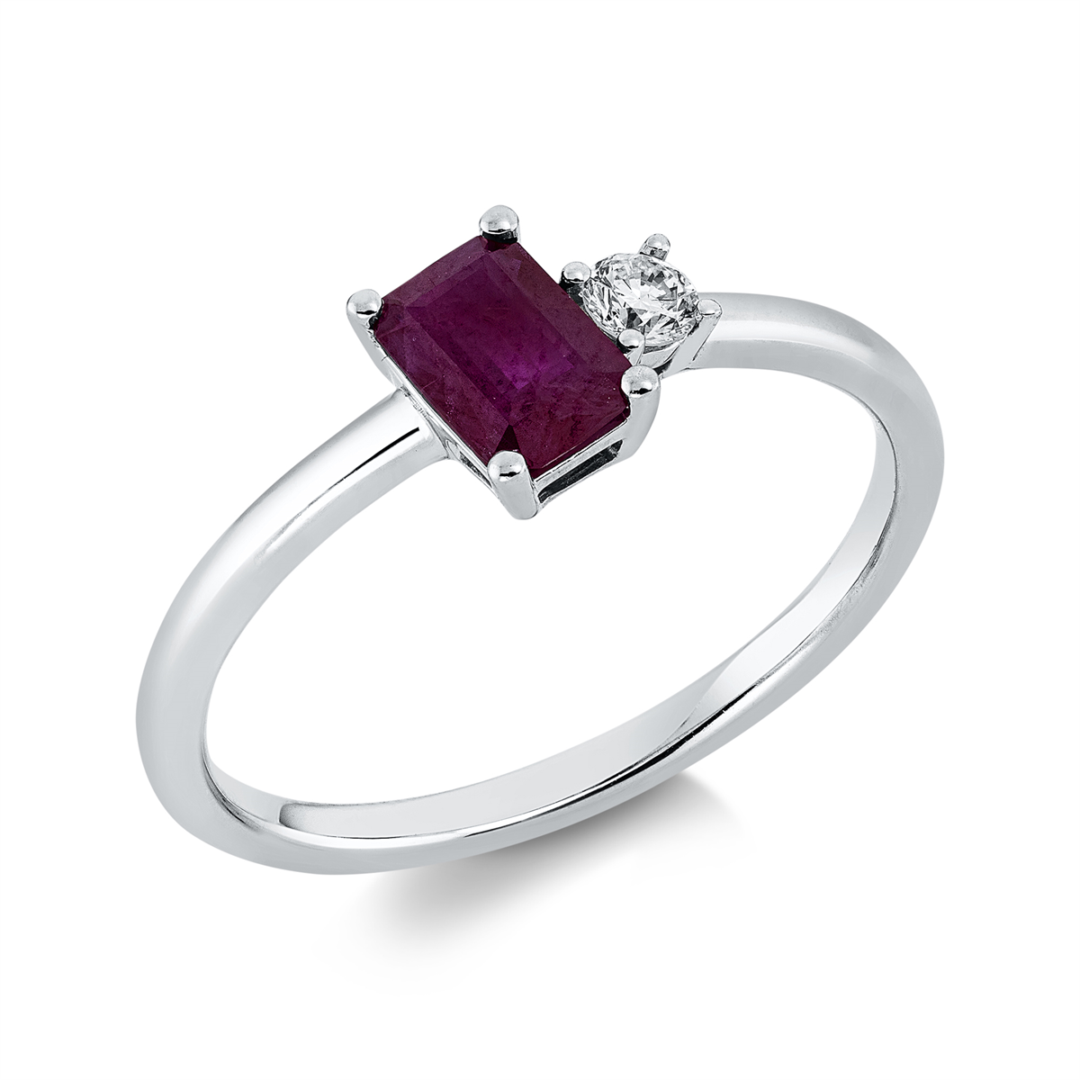 diamond full cut ruby colored stone classic ring in white gold