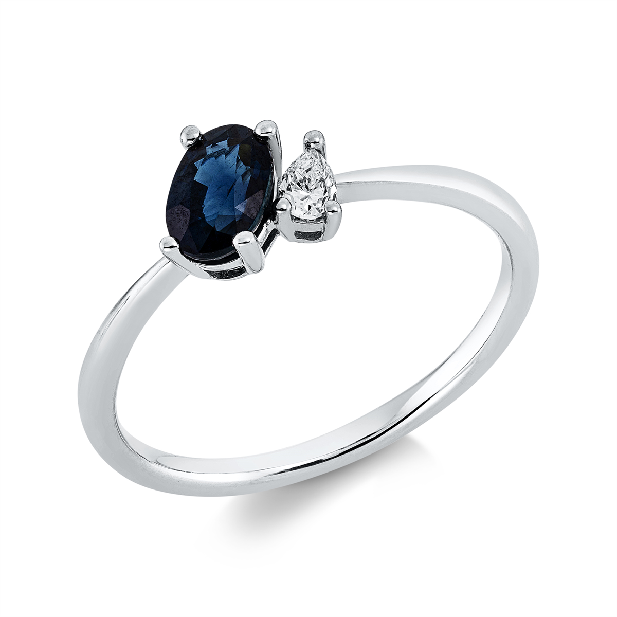 pear shape sapphire colored stone classic ring in white gold
